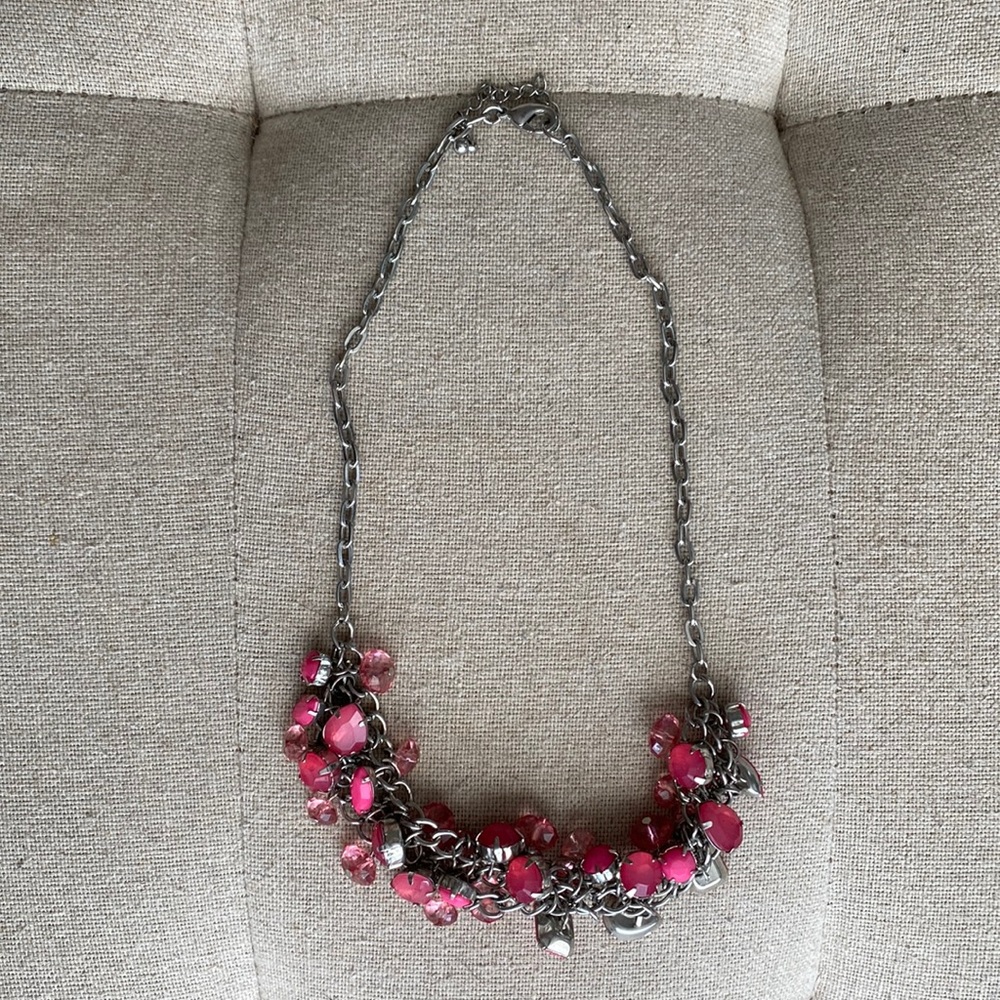 Dressy necklace in silver and shades of pink.